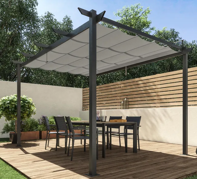 NATERIAL Pérgola Aluminio Omega 400×282 cm Antracita con Toldo Corredero