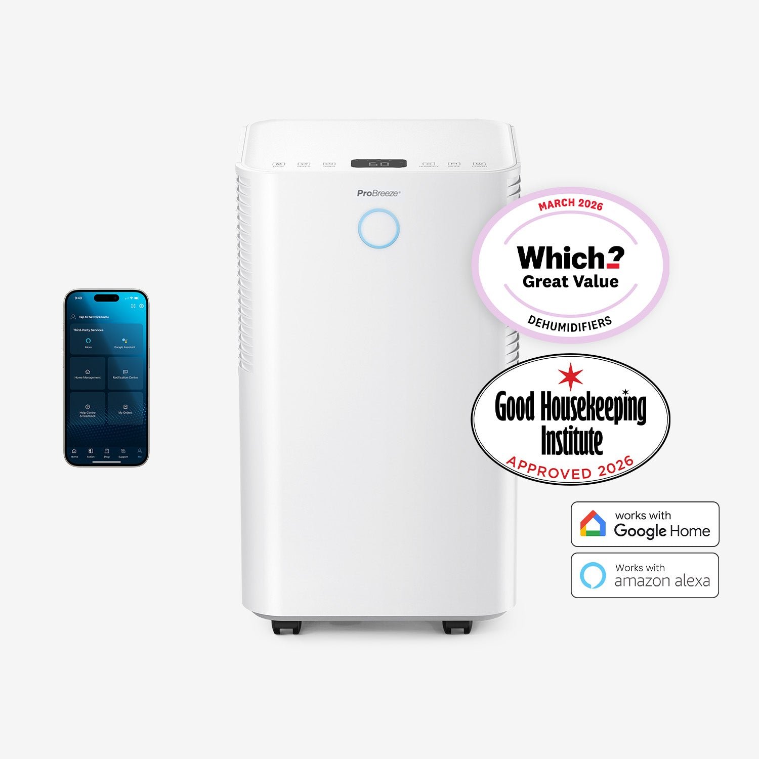 OmniDry Deshumidificador silencioso de bajo consumo 12 L con control por aplicación inteligente