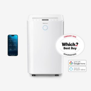 OmniDry Déshumidificateur silencieux basse consommation 20 L avec mode séchage du linge et contrôle par application intelligente