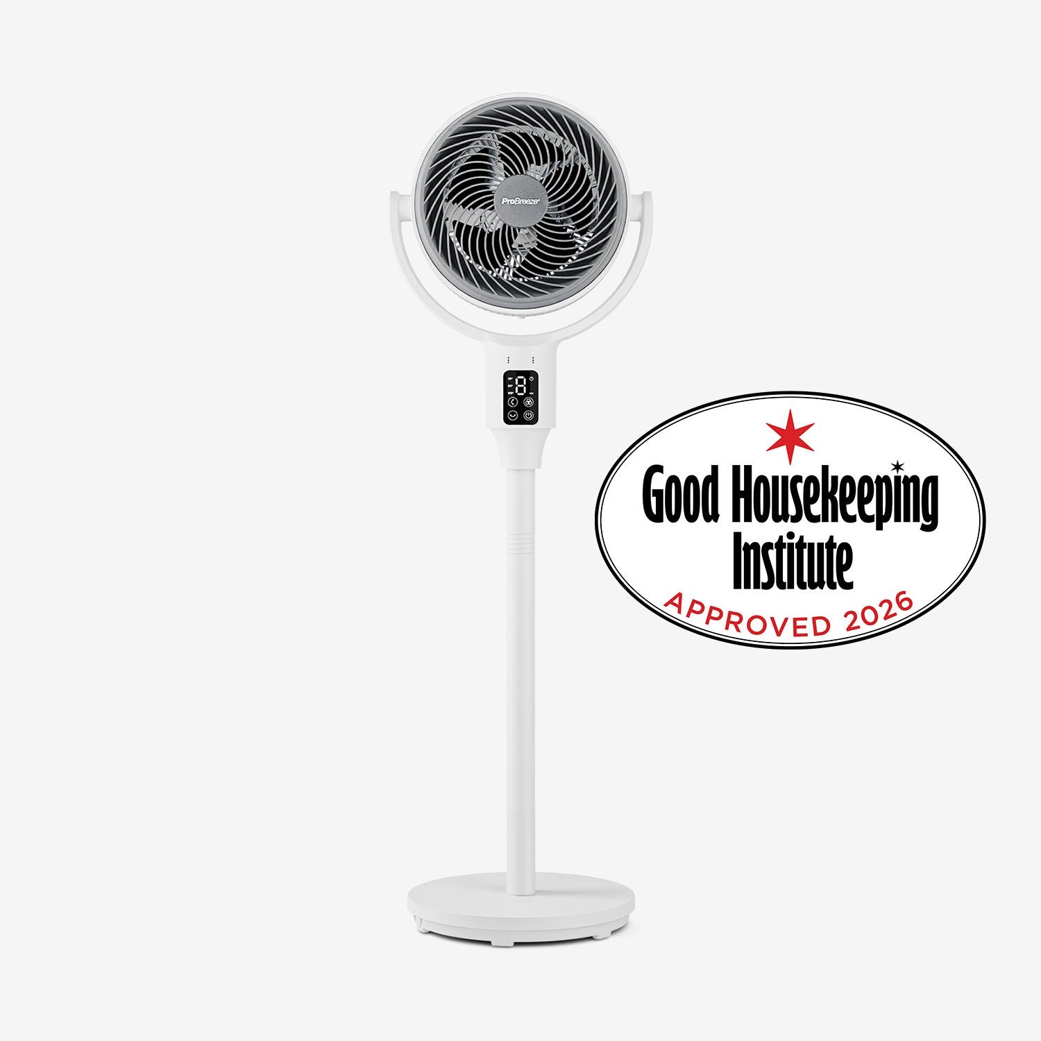 AirFlo™ Ventilateur sur pied hybride 43″ – Circulateur d’air ultra-silencieux – Blanc/Gris