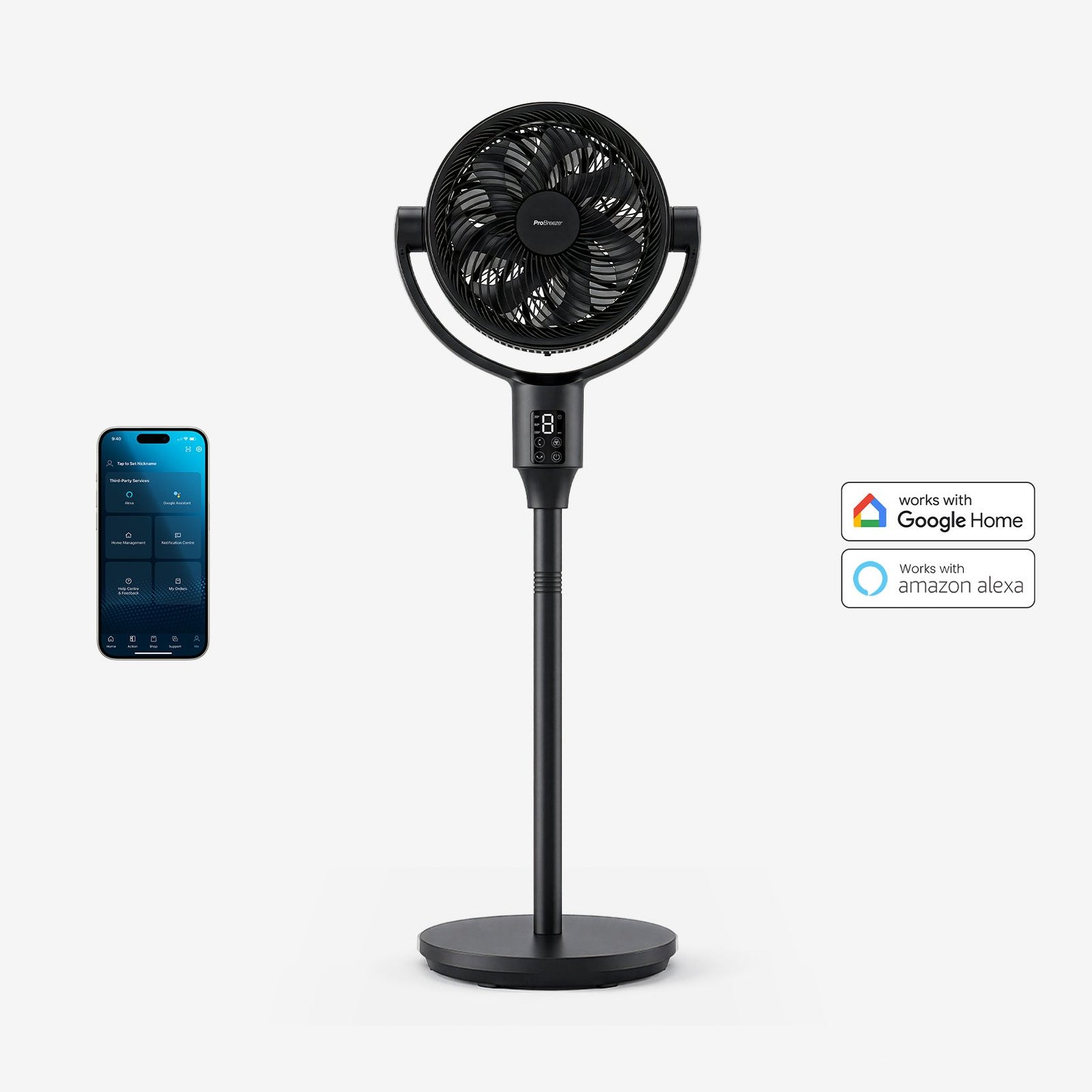 AirFlo Plus™ Ventilateur sur pied hybride intelligent 44″ – Circulateur d’air ultra-silencieux – Noir