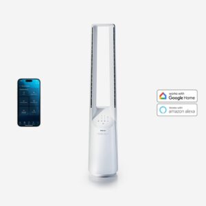 Ventilateur colonne sans pales 40″ avec contrôle par application intelligente – Blanc